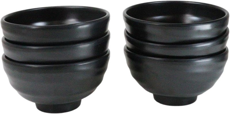 Ebros Gift Contemporary Ridged Matte Black Melamine Series Dinnerware Serveware Kitchenware Set Japanese Chinese Restaurant Supply Pack Of 6 Small Round Soup Appetizer Rice Bowls 10oz - Image 2