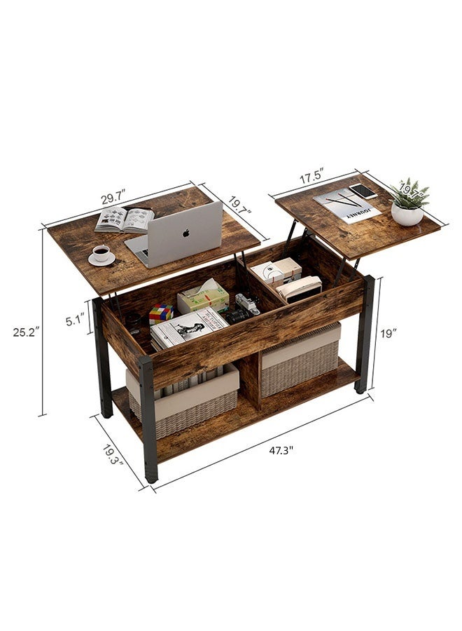 JCB CHIC Lift Top Coffee Table with Hidden Compartment and Storage Shelf,Wood Center Table With Open Shelf,3 In 1Multi-function End Table Dinner Table For Living Room - Image 4