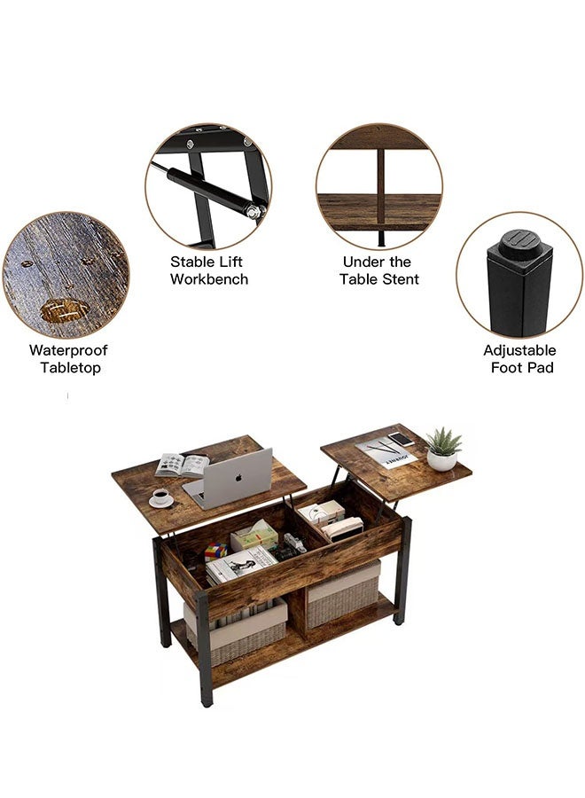 JCB CHIC Lift Top Coffee Table with Hidden Compartment and Storage Shelf,Wood Center Table With Open Shelf,3 In 1Multi-function End Table Dinner Table For Living Room - Image 5