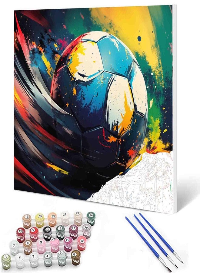 Aihonmin DIY Paint by Numbers,Colorful Soccer,Canvas Oil Painting Kit for Kids & Adults,16X20 inch Drawing Paintwork Acrylic Pigment,for Boys Room Wall Decor Sports Decor for Boys Bedroom Frameless - Image 1