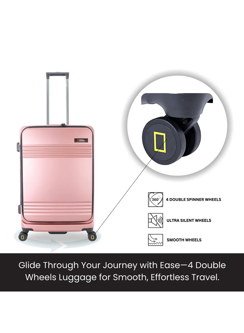 NATIONAL GEOGRAPHIC National Geographic Lodge 20" Carry-On Small Cabin Business Travel Suitcase/ Front Open Laptop Compartment, 100% PC Lightweight Hard Shell Luggage, 4 Double Wheel, TSA Lock Trolley Bag Rose Gold.