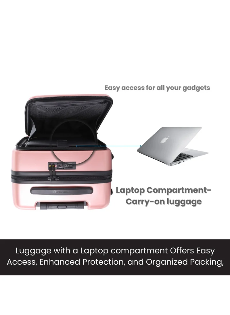 NATIONAL GEOGRAPHIC National Geographic Lodge 20" Carry-On Small Cabin Business Travel Suitcase/ Front Open Laptop Compartment, 100% PC Lightweight Hard Shell Luggage, 4 Double Wheel, TSA Lock Trolley Bag Rose Gold.