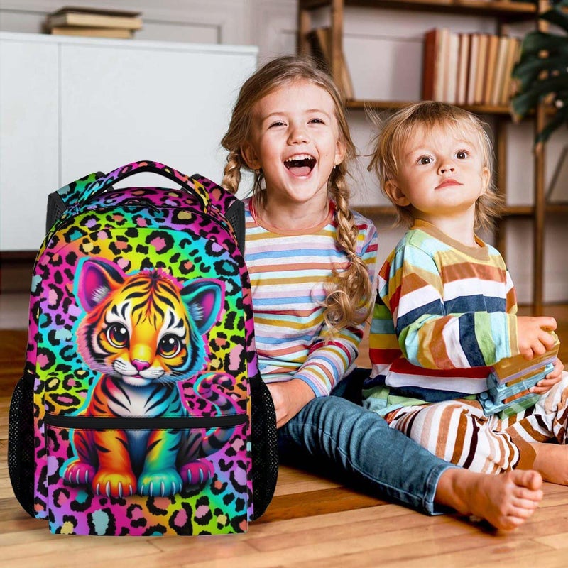 NICEFORNICE School Backpack for Girls - 17 Inch Kids Cheetah Backpacks Ages 6-8 - Cute Rainbow Leopard Print School Bag for Kindergarten - Image 3