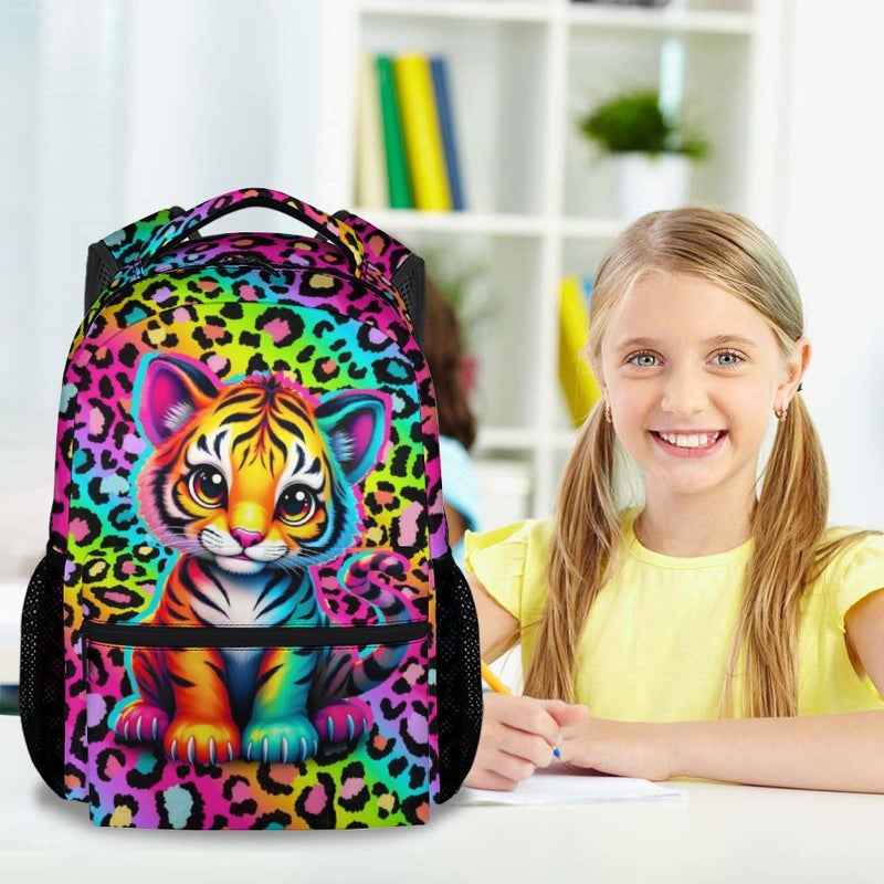 NICEFORNICE School Backpack for Girls - 17 Inch Kids Cheetah Backpacks Ages 6-8 - Cute Rainbow Leopard Print School Bag for Kindergarten - Image 2