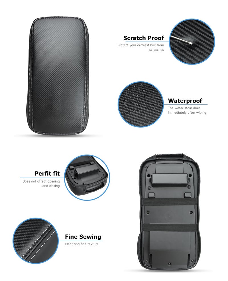 INTGET Center Console Arm Rest Cover for Chevy Impala Accessories 2014-2020 Carbon Fiber with Thin Pad Middle Console Lid Cover for Chevrolet Impala Car Accessories 2014 2015 2016 2017 2018 2019 2020 - Image 4