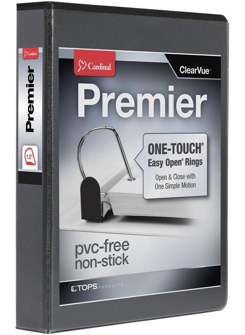 Cardinal Cardinal 3 Ring Binder, 1.5 Inch Premier Easy Open Binder, ONE-TOUCH Locking Slant-D Rings, 400-Sheet Capacity, ClearVue Cover, PVC-Free, Black (10311)  - Image 1