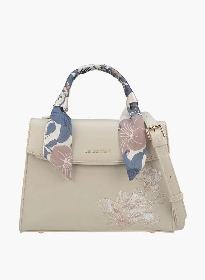 Scarf Accent Satchel Bag With Flap Closure