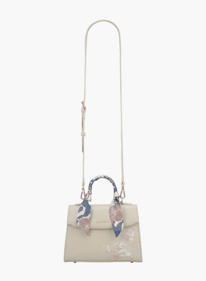 لو كونفورت Scarf Accent Satchel Bag With Flap Closure