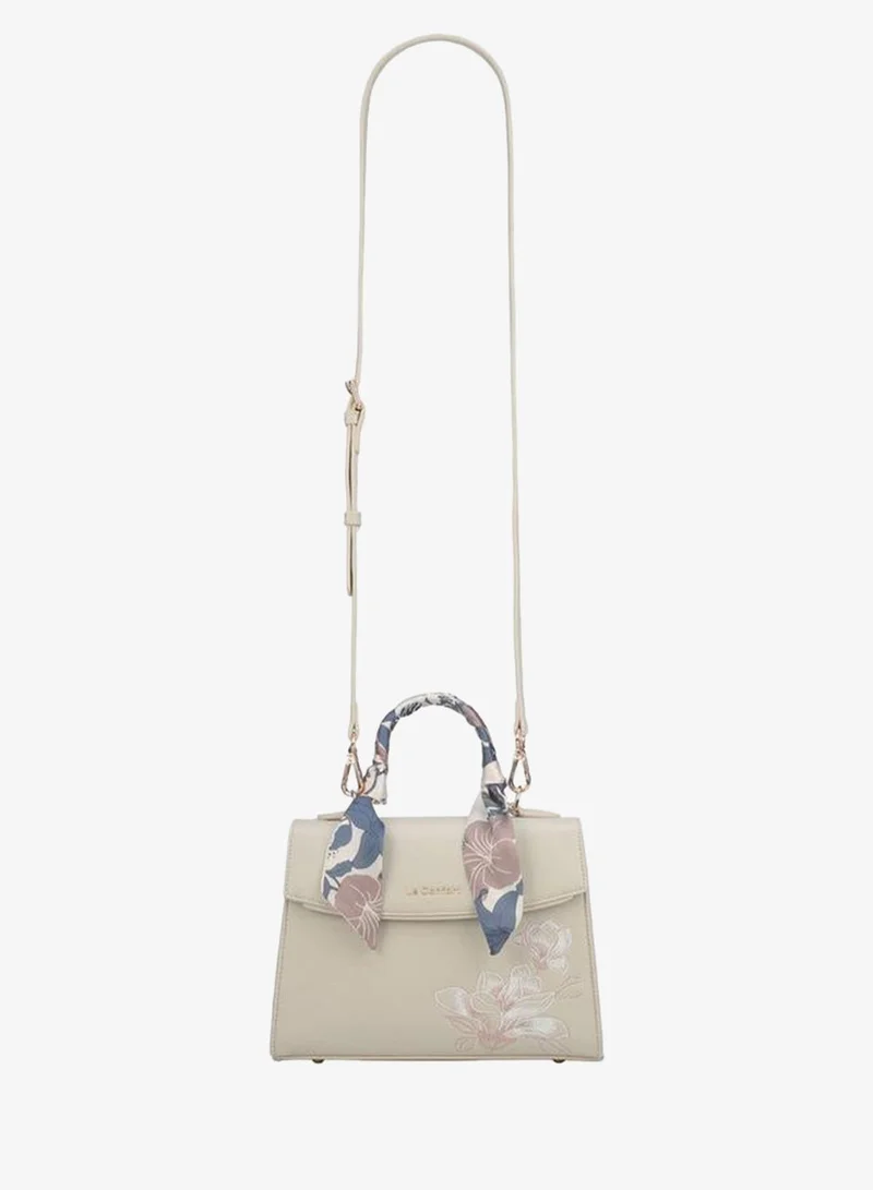 Le Confort Scarf Accent Satchel Bag With Flap Closure
