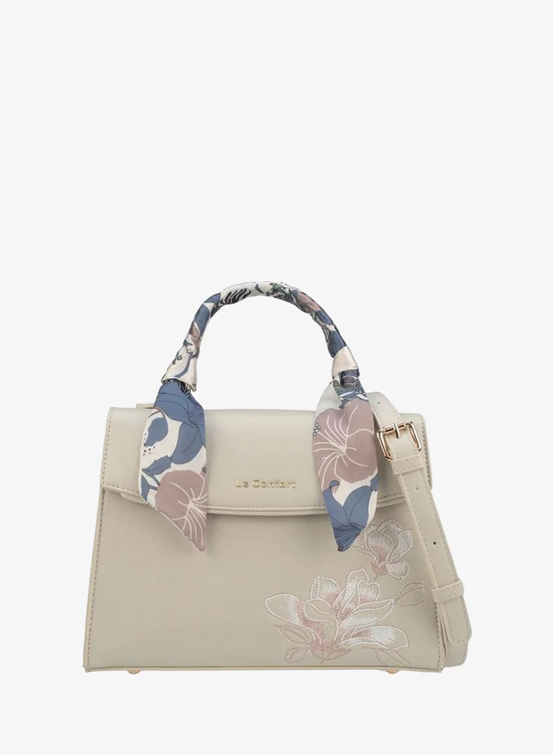 Le Confort Scarf Accent Satchel Bag With Flap Closure
