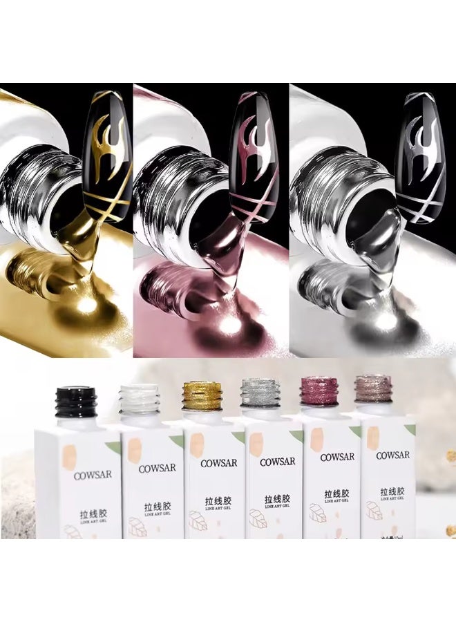 COWSAR جل تحديد ورسم الأظافر المعدني 10 مل – جل فن أظافر بتأثير كروم مرآة ثلاثي الأبعاد، جل رسم دقيق بخطوط رفيعة، طلاء أظافر معدني فضي/ذهبي/ذهبي وردي - Image 2