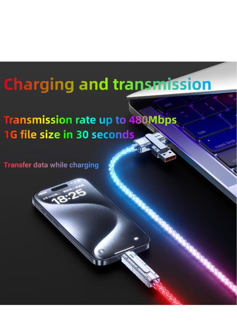 Excefore - 4 in 1 USB C Charging Cable, RGB Colorful Gradual Fast Charging Cord, USB C to C Cable, A/Type C, Multi Charger Cable, Suitable for Samsung S24 S23 S22, Phone15 14 13 Pad Mac(1m) - Image 1