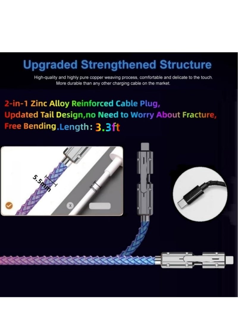 Excefore - 4 in 1 USB C Charging Cable, RGB Colorful Gradual Fast Charging Cord, USB C to C Cable, A/Type C, Multi Charger Cable, Suitable for Samsung S24 S23 S22, Phone15 14 13 Pad Mac(1m) - Image 1