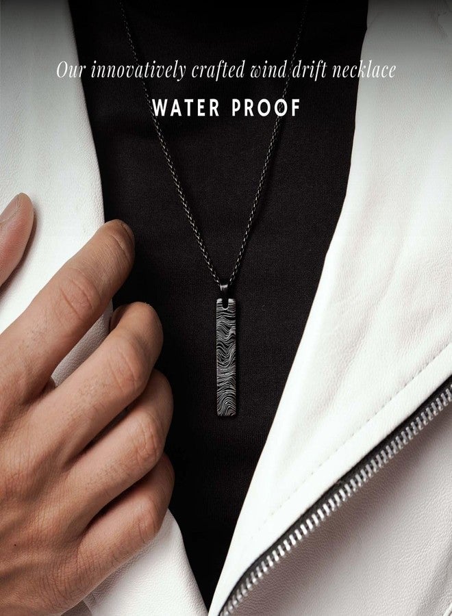 Mesmerize Designer Mini Tag Stainless Steel Necklaces for Men | Locket and Pendant Necklace for Men and Guys | Necklace with Chain in Black (Wind Drift) - Image 2