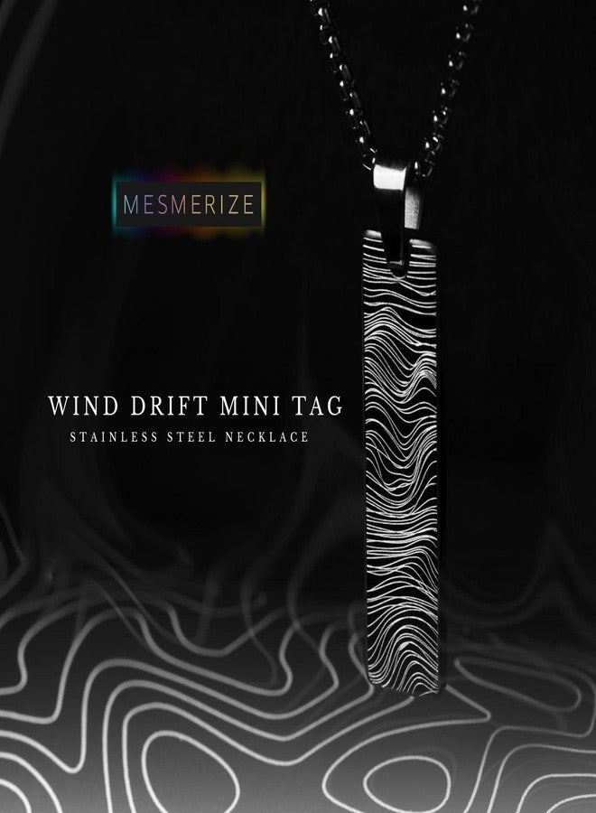 Mesmerize Designer Mini Tag Stainless Steel Necklaces for Men | Locket and Pendant Necklace for Men and Guys | Necklace with Chain in Black (Wind Drift) - Image 3