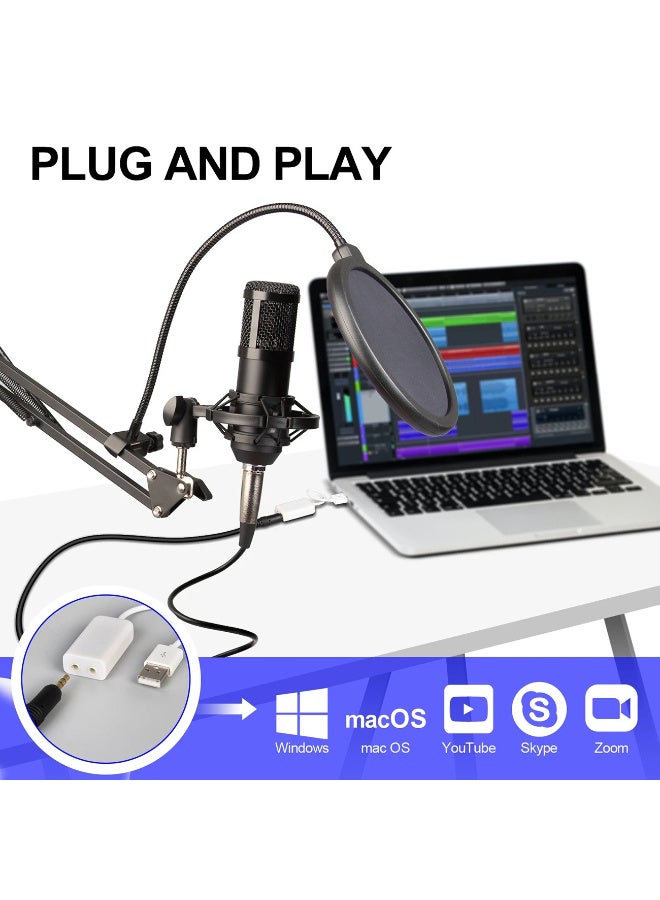 حزمة ميكروفون مكثف احترافي ZFSZ BM800 مع بطاقة صوت USB، حامل ذراع مقصي وفلتر بوب - Image 3