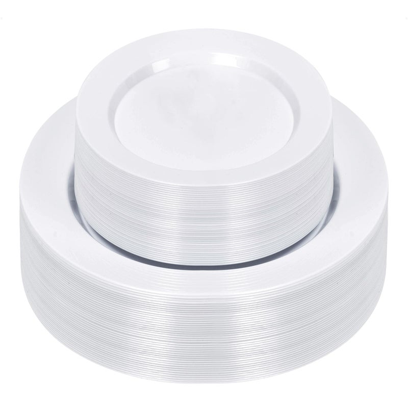 Bestluck 100PCS White Plastic Plates  White Disposable Plates for 50 Guests  50 Dinner Plates 10.25 inch and 50 Dessert/Salad Plates 7.5 inch for Party  Wedding - Image 1
