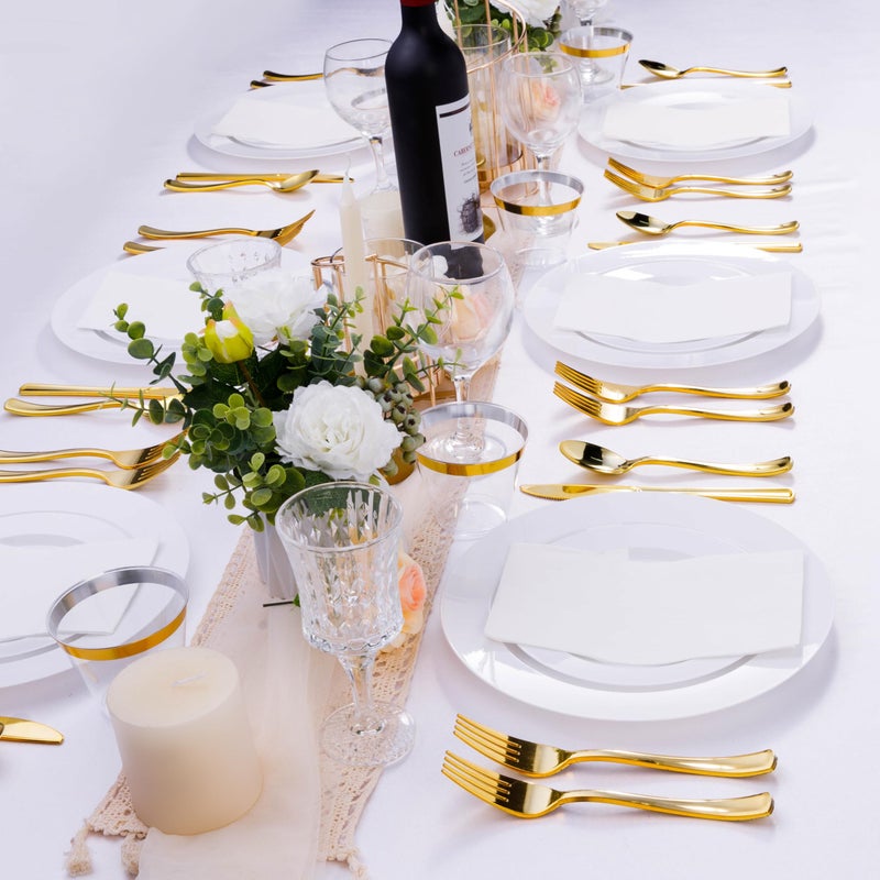 Bestluck 100PCS White Plastic Plates  White Disposable Plates for 50 Guests  50 Dinner Plates 10.25 inch and 50 Dessert/Salad Plates 7.5 inch for Party  Wedding - Image 3