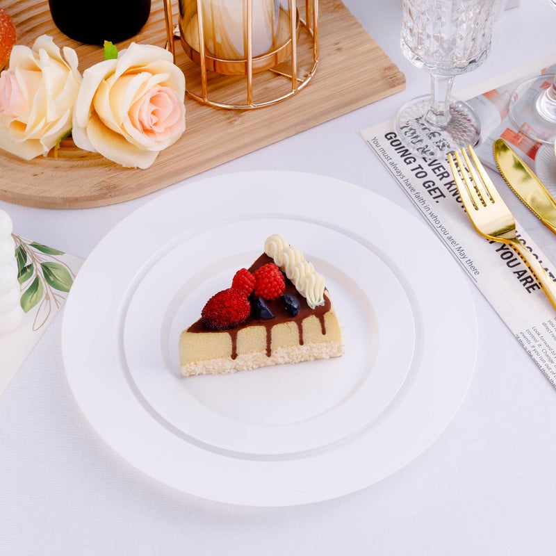 Bestluck 100PCS White Plastic Plates  White Disposable Plates for 50 Guests  50 Dinner Plates 10.25 inch and 50 Dessert/Salad Plates 7.5 inch for Party  Wedding - Image 4