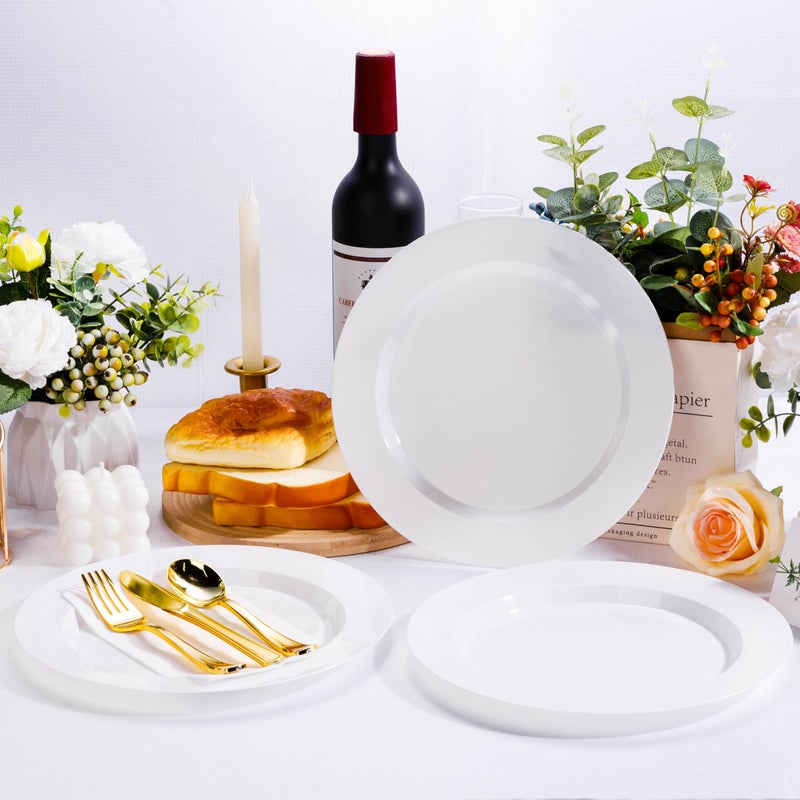 Bestluck 100PCS White Plastic Plates  White Disposable Plates for 50 Guests  50 Dinner Plates 10.25 inch and 50 Dessert/Salad Plates 7.5 inch for Party  Wedding - Image 5