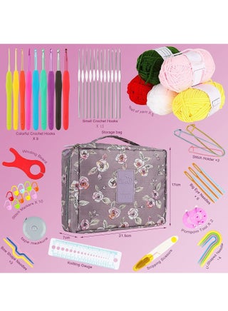 Crochet Kit - Multi Size Crochet Hook Set 0.6mm-6mm, Complete Crochet Kit for Beginners Adults, Crochet Set with Case Accessory - Crochet Gifts for Mothers and Grandmothers (Rose Purple) - view 2