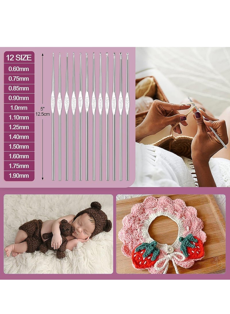 Arabest Crochet Kit - Multi Size Crochet Hook Set 0.6mm-6mm, Complete Crochet Kit for Beginners Adults, Crochet Set with Case Accessory - Crochet Gifts for Mothers and Grandmothers (Rose Purple) - Image 4