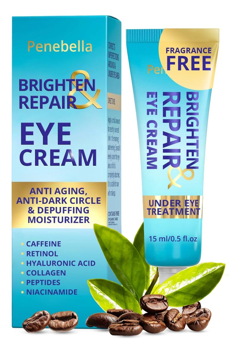 Under Eye Brightener for Dark Circles – 4 in 1 with Niacinamide, 5% Caffeine, Retinol & Peptides - Eye Cream Anti Aging for Reduce Wrinkles, Puffiness and Bags Under Eyes