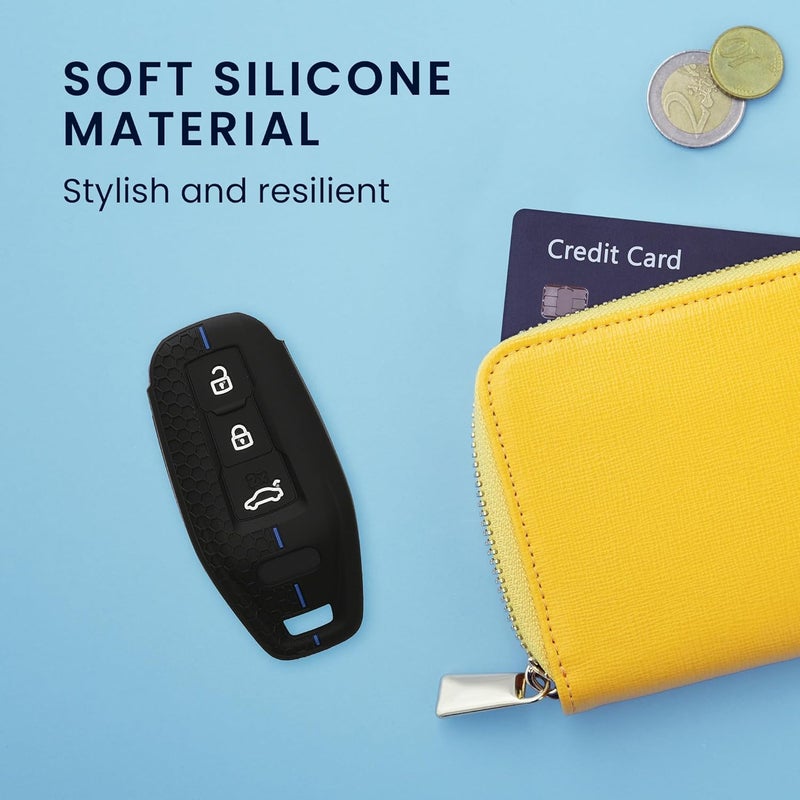 kwmobile Silicone Car Key Cover for Audi 3-Button Key Fob - Black/Blue - Image 4