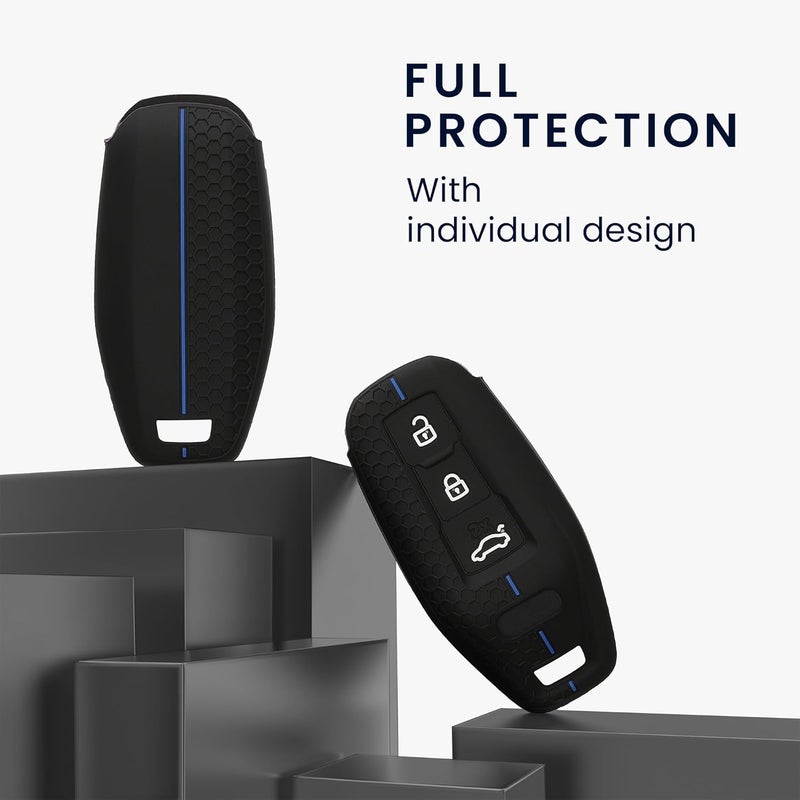 kwmobile Silicone Car Key Cover for Audi 3-Button Key Fob - Black/Blue - Image 2
