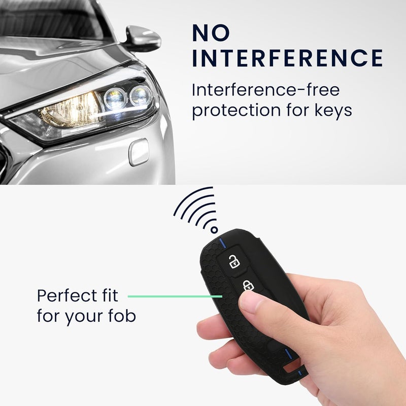 kwmobile Silicone Car Key Cover for Audi 3-Button Key Fob - Black/Blue - Image 3