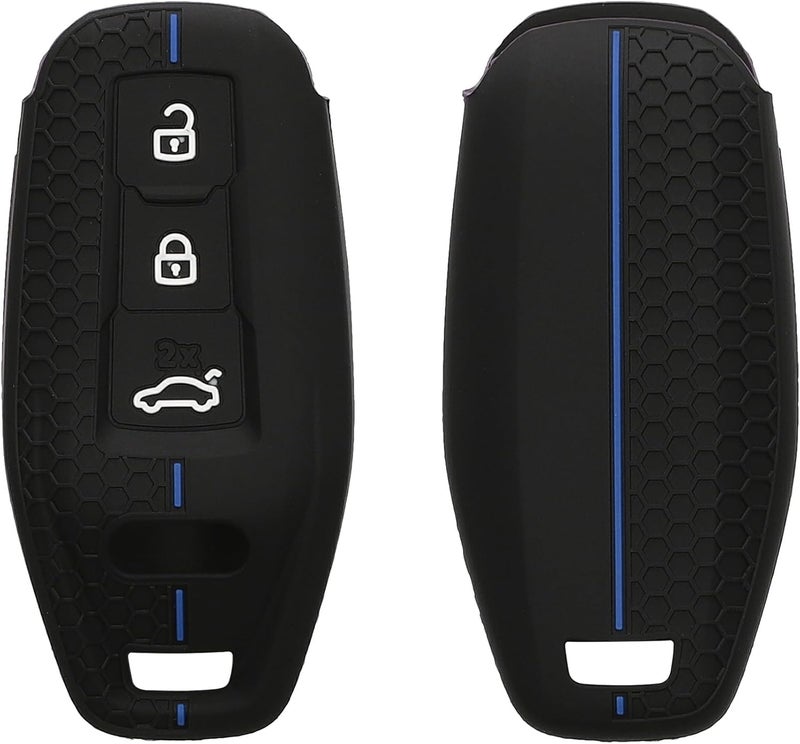 kwmobile Silicone Car Key Cover for Audi 3-Button Key Fob - Black/Blue - Image 1