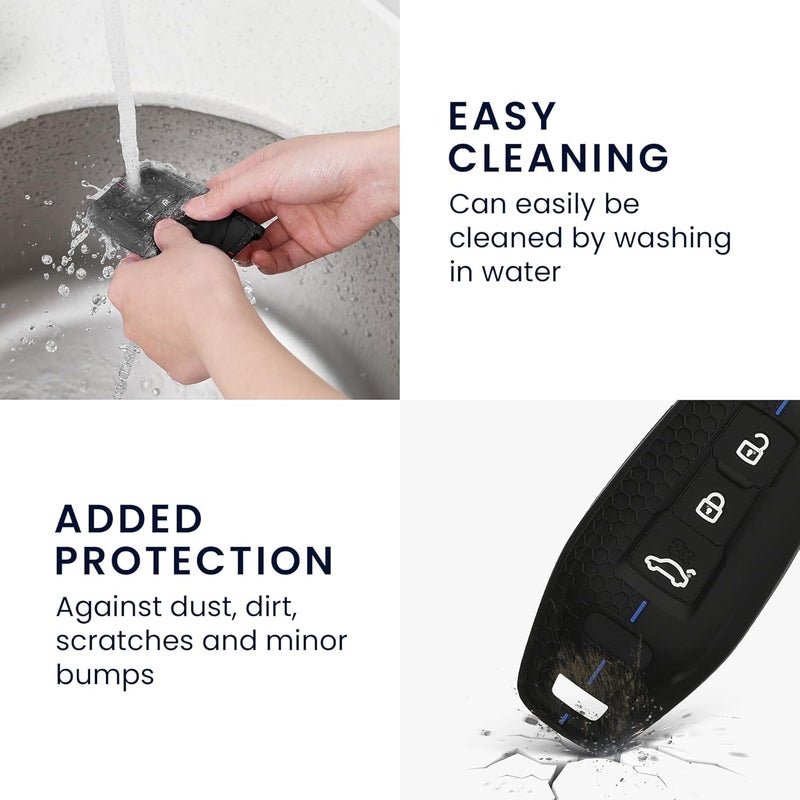 kwmobile Silicone Car Key Cover for Audi 3-Button Key Fob - Black/Blue - Image 5