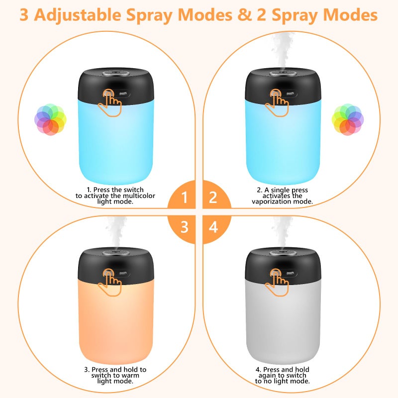 BAMCOO Portable Small Humidifier, 650ml Colorful Mini Humidifier for Bedroom, Office Desktop, Baby Room, Plants, Cool Mist Humidifiers(Black) - Image 4