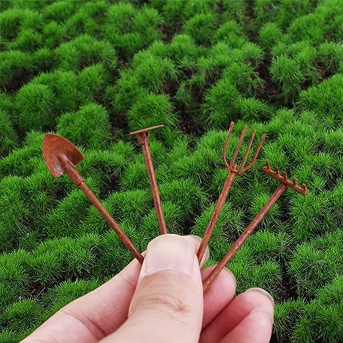 Kopida 4 Pcs/Set Miniature Dollhouse Garden Tools 1:12 Mini Rusty Shovel Hoe and Pitchfork Fairy Garden Accessories Furniture Ornaments Micro Landscape Decor (1.96~2.16Inch Long x 0.39Inch Wide) - Image 2