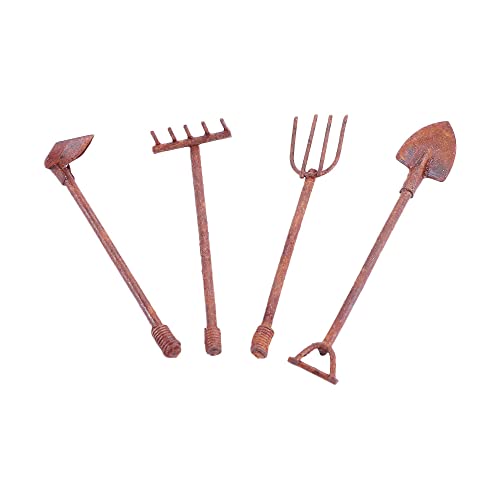Kopida 4 Pcs/Set Miniature Dollhouse Garden Tools 1:12 Mini Rusty Shovel Hoe and Pitchfork Fairy Garden Accessories Furniture Ornaments Micro Landscape Decor (1.96~2.16Inch Long x 0.39Inch Wide) - Image 1