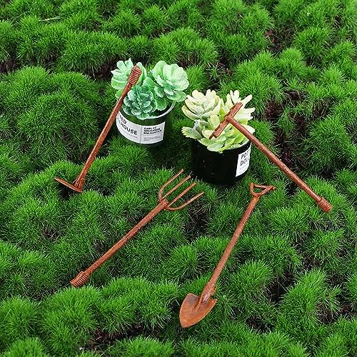 Kopida 4 Pcs/Set Miniature Dollhouse Garden Tools 1:12 Mini Rusty Shovel Hoe and Pitchfork Fairy Garden Accessories Furniture Ornaments Micro Landscape Decor (1.96~2.16Inch Long x 0.39Inch Wide) - Image 4