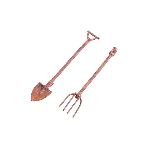 Kopida 4 Pcs/Set Miniature Dollhouse Garden Tools 1:12 Mini Rusty Shovel Hoe and Pitchfork Fairy Garden Accessories Furniture Ornaments Micro Landscape Decor (1.96~2.16Inch Long x 0.39Inch Wide) - Image 5