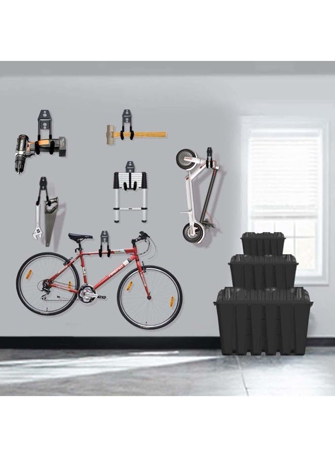 SMARTOLOGY Garage Hooks, 12 Pack Wall Storage Hooks with 2 Extension Cord Storage Straps, Heavy Duty Tool Hangers for Utility Organizations, Wall Mount Holders for Garden Lawn Tools, Ladders, Bike (Black) - Image 5