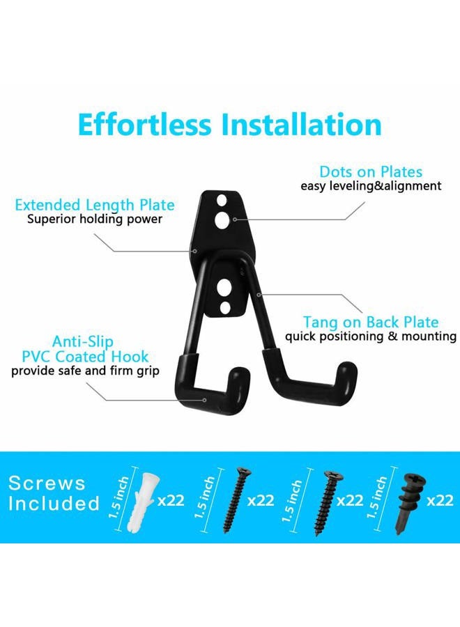 SMARTOLOGY Garage Hooks, 12 Pack Wall Storage Hooks with 2 Extension Cord Storage Straps, Heavy Duty Tool Hangers for Utility Organizations, Wall Mount Holders for Garden Lawn Tools, Ladders, Bike (Black) - Image 3