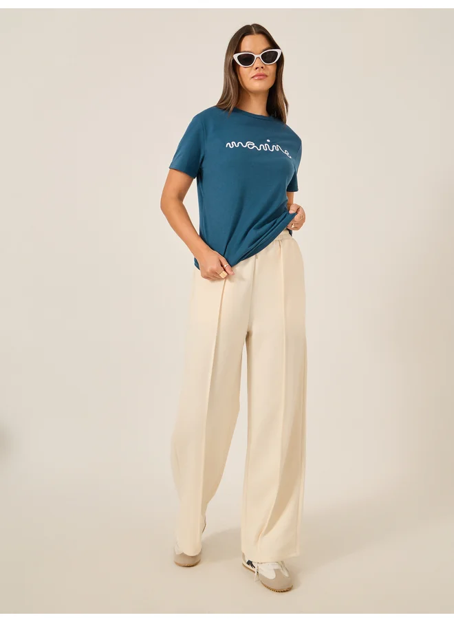 ستايلي Styli 3D Embroidered Short Sleeve Regular Fit T-Shirt
