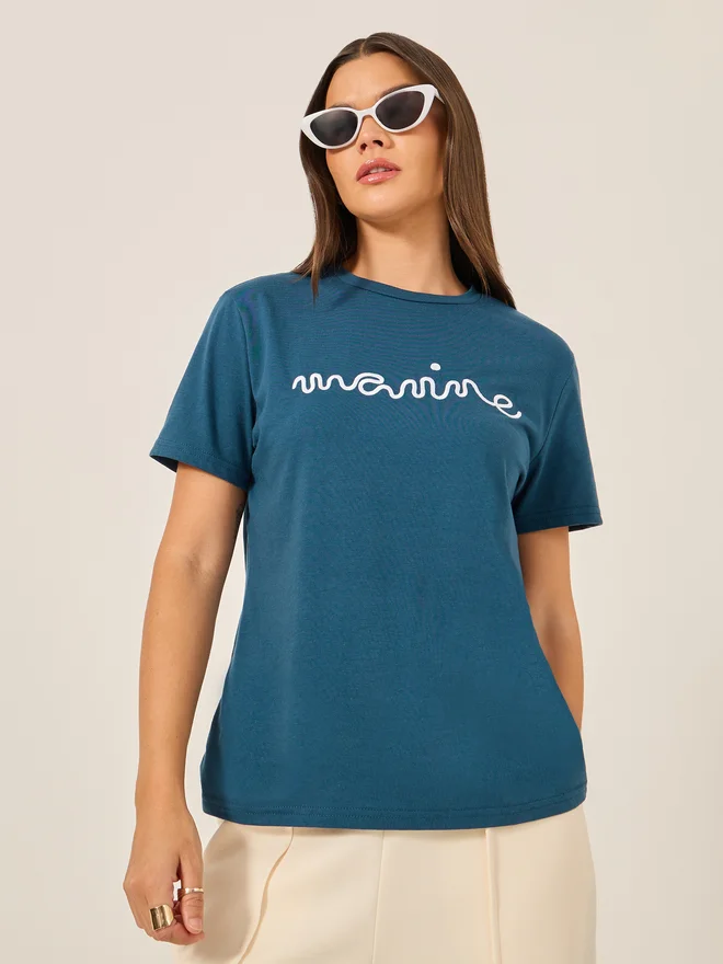 Styli Styli 3D Embroidered Short Sleeve Regular Fit T-Shirt