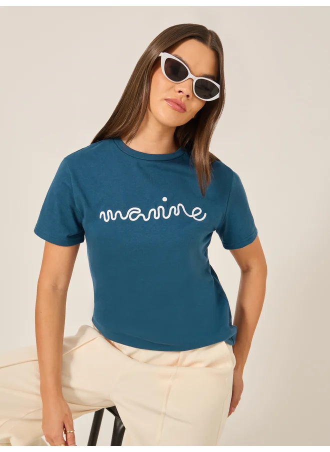 ستايلي Styli 3D Embroidered Short Sleeve Regular Fit T-Shirt