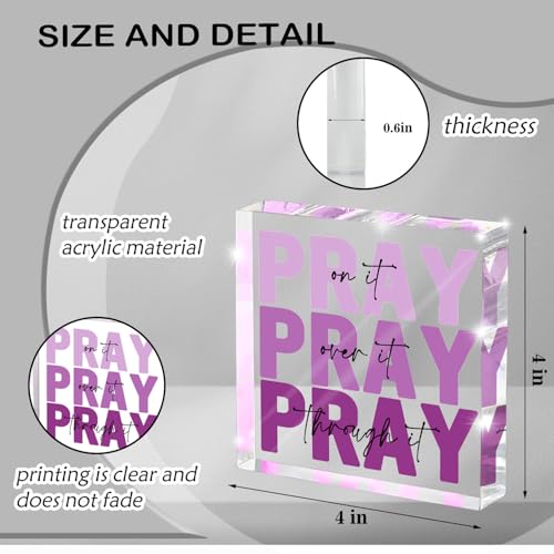 zaxek Purple Christian Gifts for Women -Religious Plaques Christian Woman Decor Gift, Modern Home Office Room Bathroom Bedroom Tabletop Shelf Desk Valentines Day Decor, Pray on it Pray through it, Baptism Gifts - Image 2