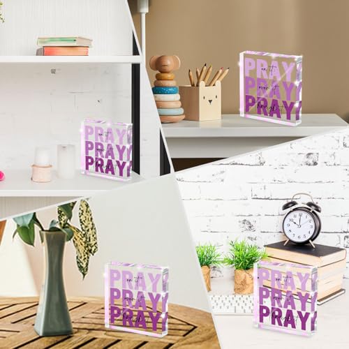 zaxek Purple Christian Gifts for Women -Religious Plaques Christian Woman Decor Gift, Modern Home Office Room Bathroom Bedroom Tabletop Shelf Desk Valentines Day Decor, Pray on it Pray through it, Baptism Gifts - Image 4
