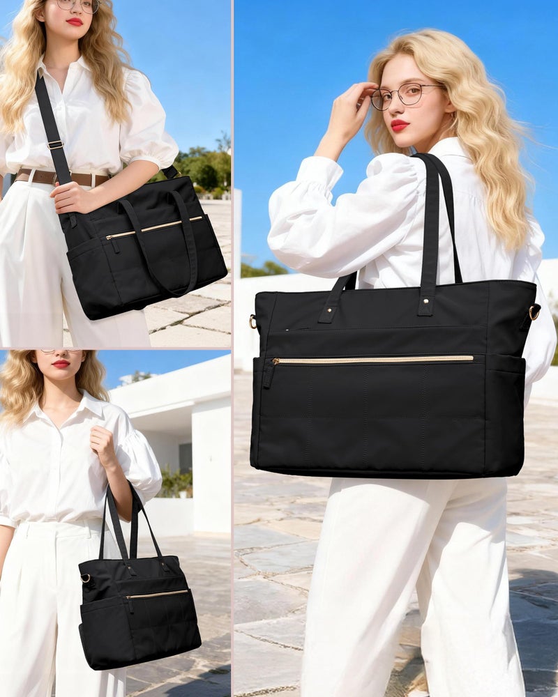 Marscamd Lunch Tote Bag with Insulated Compartment & 15.6" Laptop Sleeve, Womens 2-in-1 Water-resistant Work Bag for Office with a Purse & Crossbody Strap, Black - Image 2