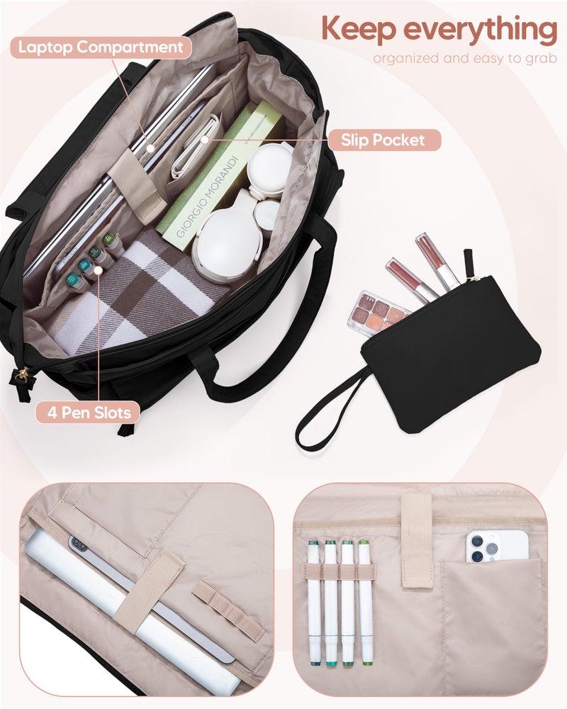 Marscamd Lunch Tote Bag with Insulated Compartment & 15.6" Laptop Sleeve, Womens 2-in-1 Water-resistant Work Bag for Office with a Purse & Crossbody Strap, Black - Image 5