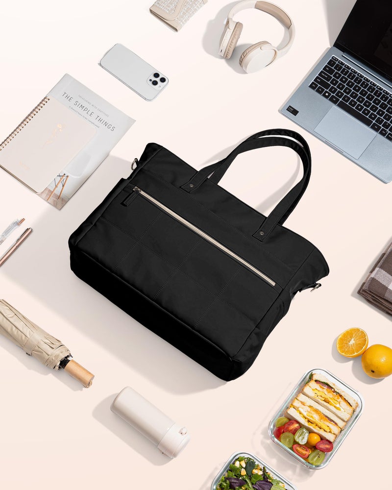 Marscamd Lunch Tote Bag with Insulated Compartment & 15.6" Laptop Sleeve, Womens 2-in-1 Water-resistant Work Bag for Office with a Purse & Crossbody Strap, Black - Image 3
