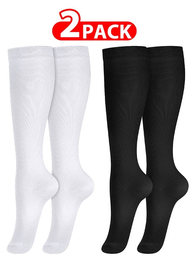 VITION 2 Packs Men and Women's Compression Socks 15-20 mmHg Moderate Pressure Medical Quality Support Best Comfort Fit Moisture Wicking Circulation Travel White/Black L/XL  - Image 1