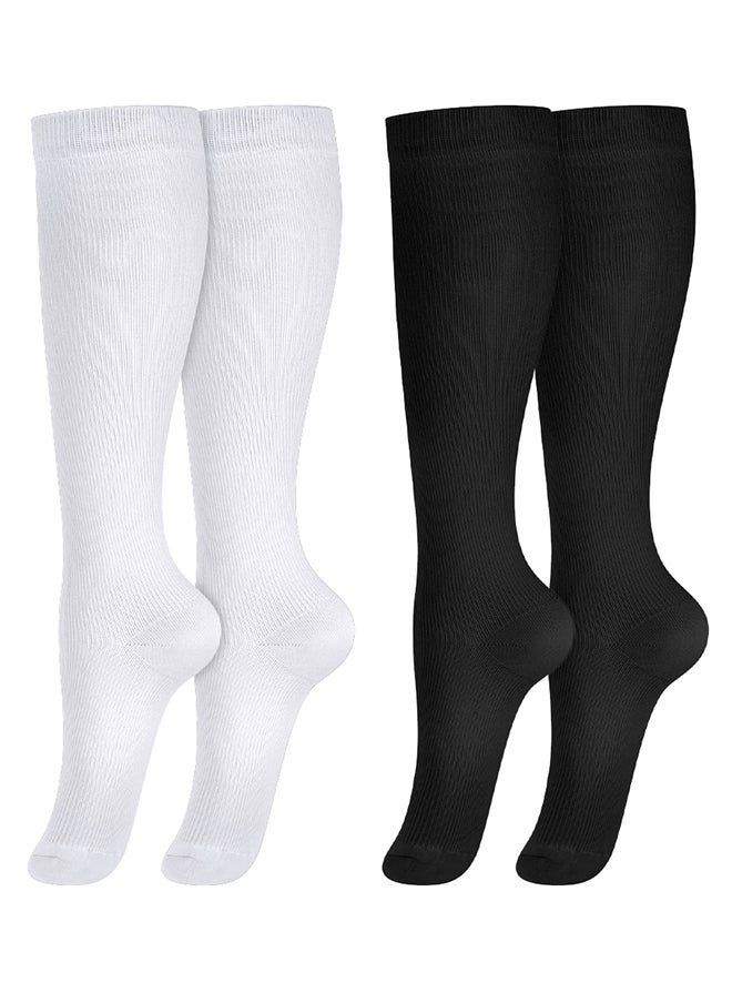 VITION 2 Packs Men and Women's Compression Socks 15-20 mmHg Moderate Pressure Medical Quality Support Best Comfort Fit Moisture Wicking Circulation Travel White/Black L/XL  - Image 3