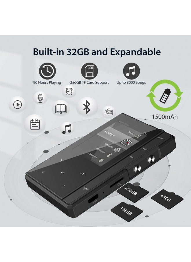 Phinistec 32GB MP3 Player with Bluetooth 5.0, Phinistec Z6 Digital Audio Player with Loud Speaker, 2.4 IPS Super Battery Life Music Player with FM Radio, E-Book, Music Alarm Support up to 256GB  - Image 4